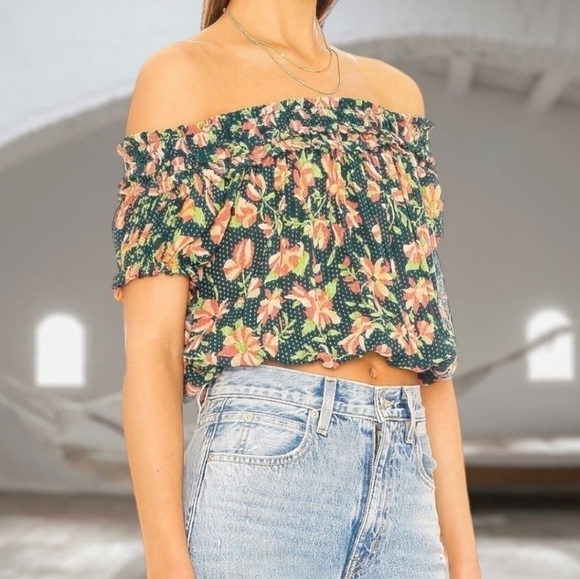 Free People Suki Floral Off the Shoulder Top - Picture 1 of 8